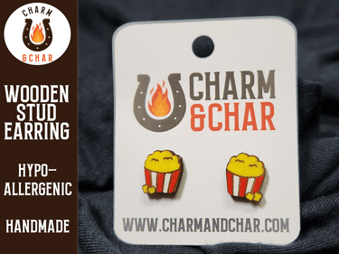 Popcorn Wood Stud Earrings - Movie Fashion Earring - Stud Earring - Charm and Char
